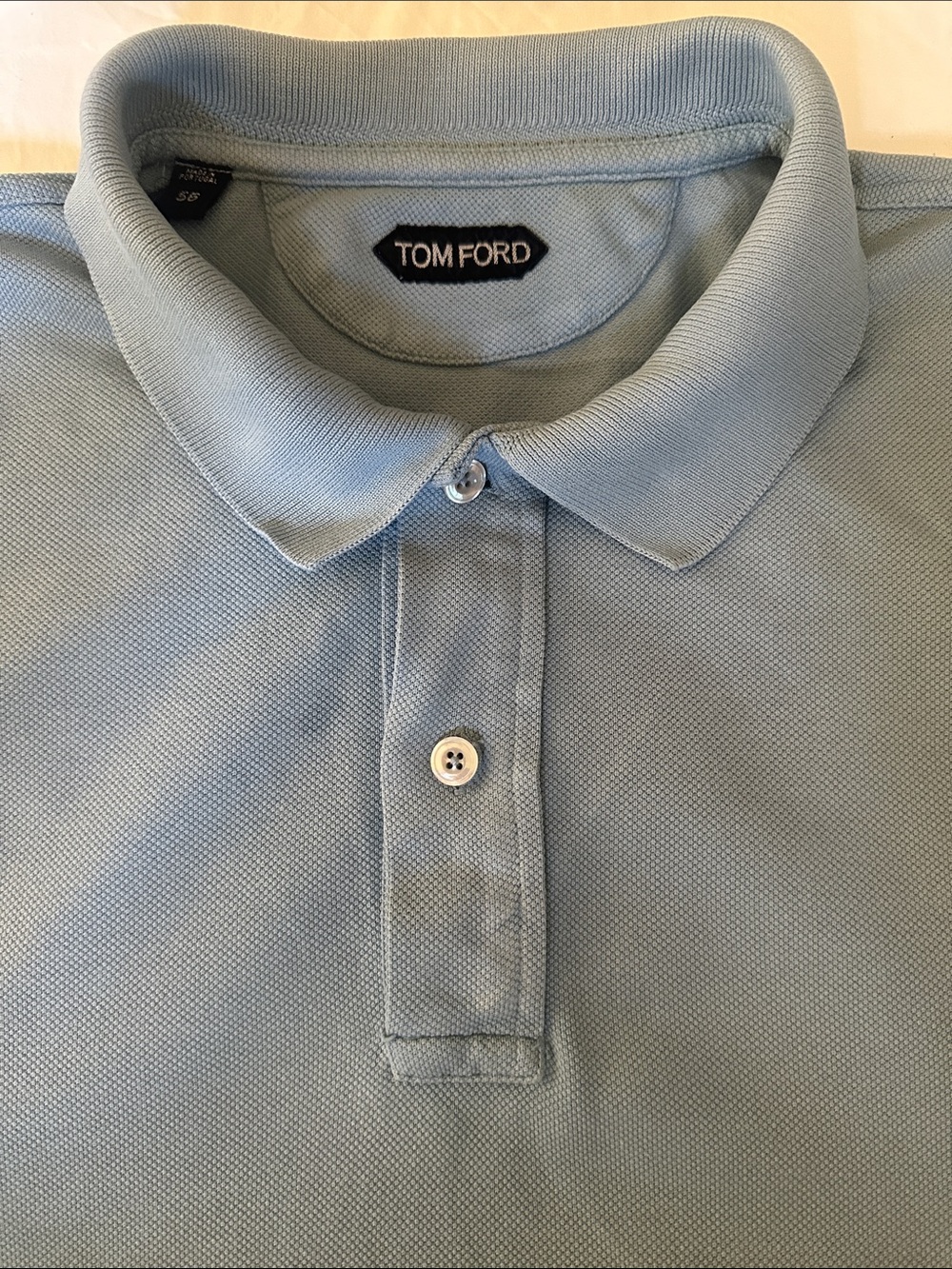 Tom Ford Classic Fit Pale Blue Men’s Short Ribbed Sleeve Polo Shirt Size 56